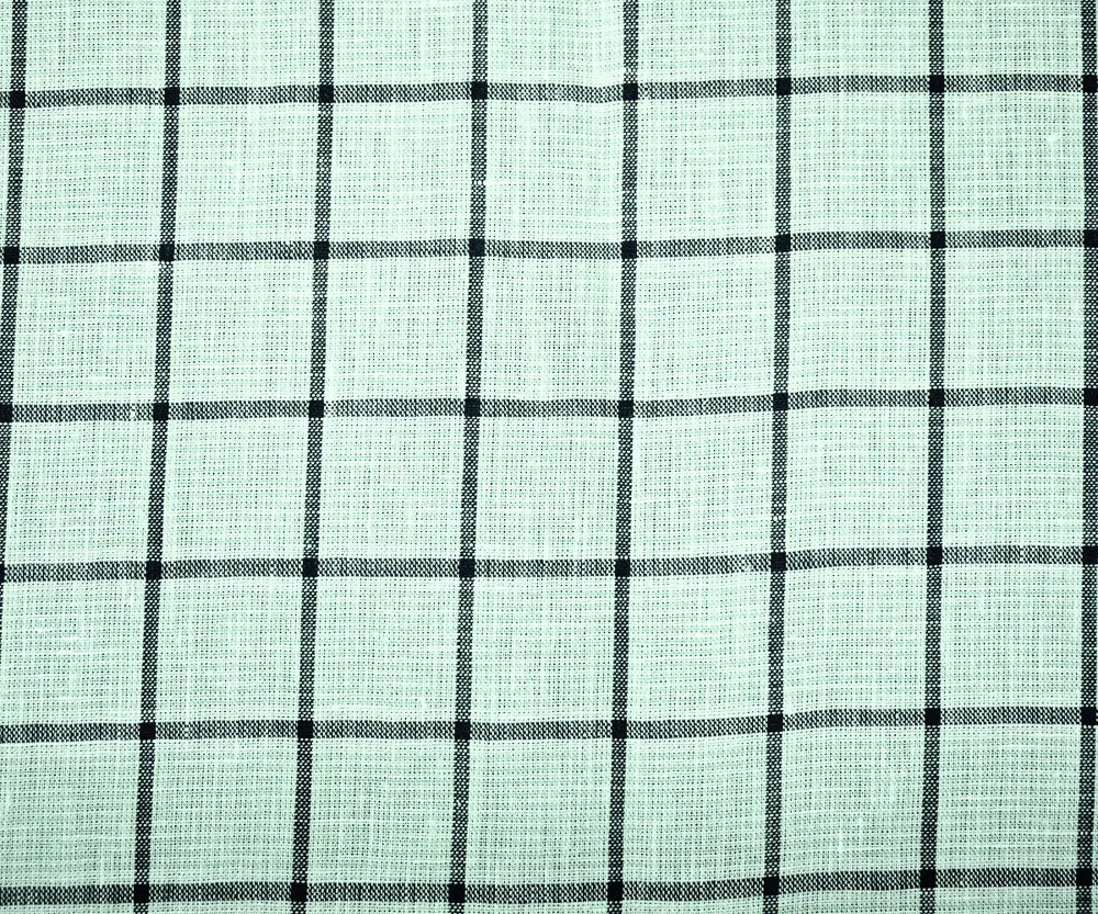 Teal-Gray-White Spence Bryson Grid Check Irish Linen Woven Fabric