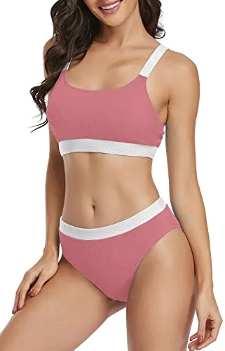 Upopby Sexy Solid Color Bikini Set Sport Two-Piece Swimsuit