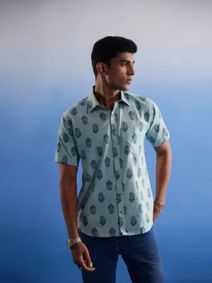 Vastramay Green Ethnic Motif Cotton Shirt