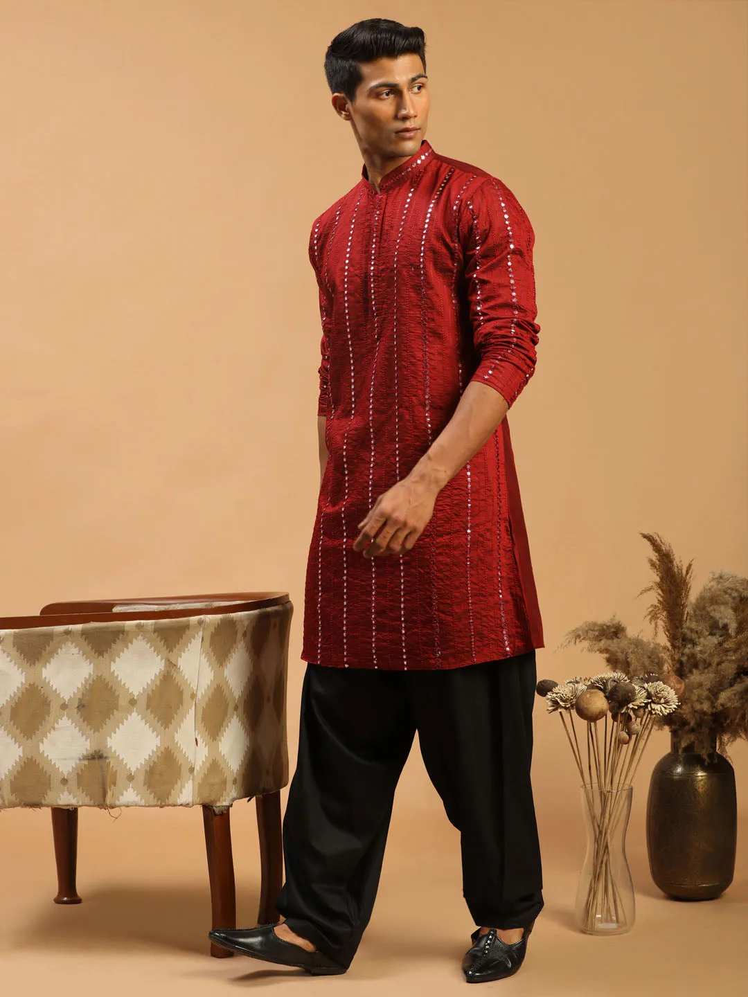 Vastramay Maroon Mirror Kurta With Patiala