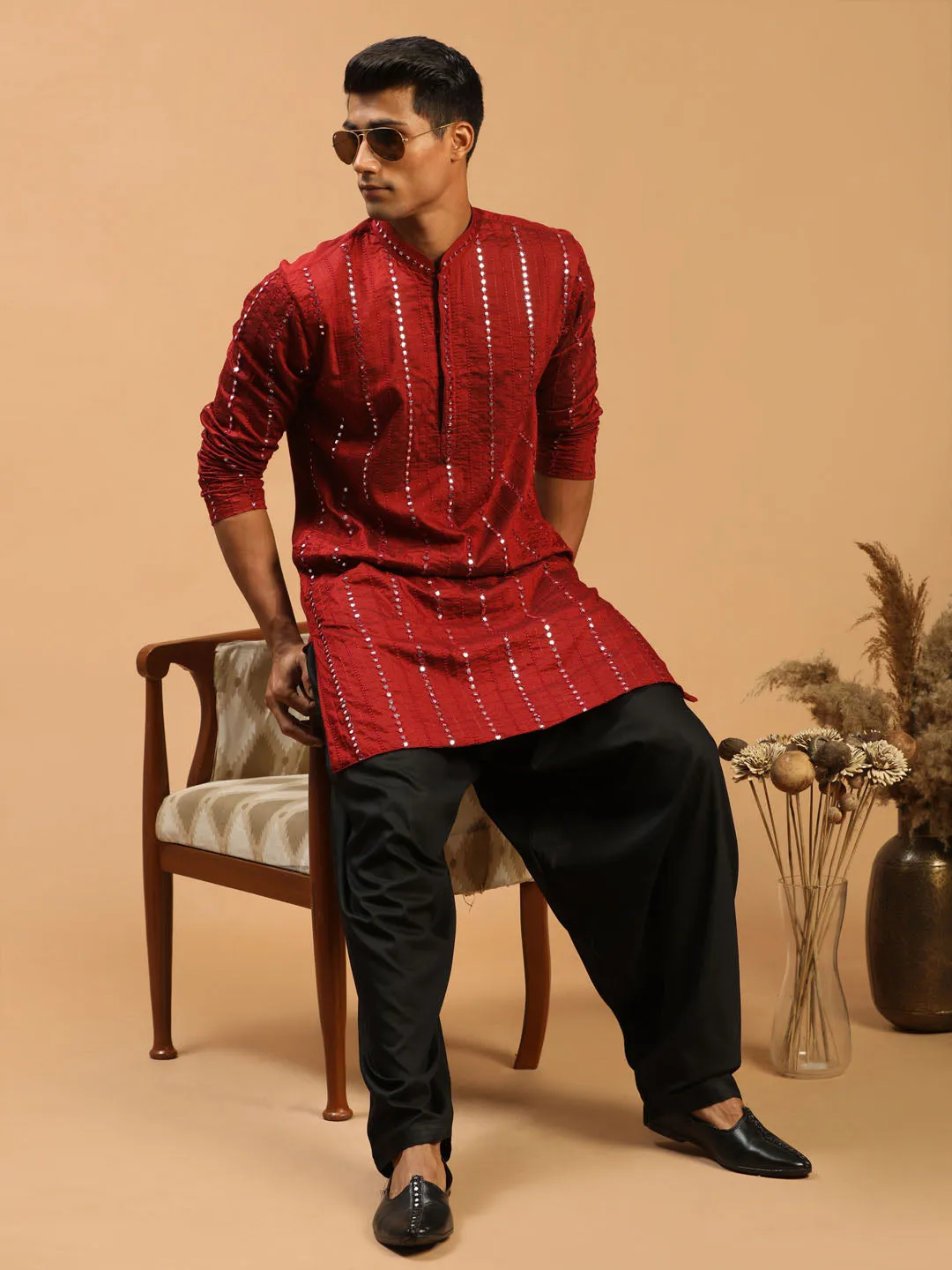 Vastramay Maroon Mirror Kurta With Patiala