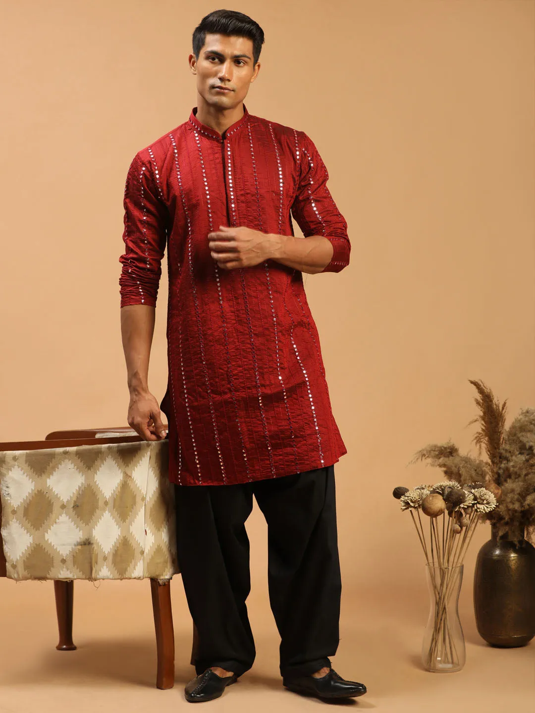 Vastramay Maroon Mirror Kurta With Patiala