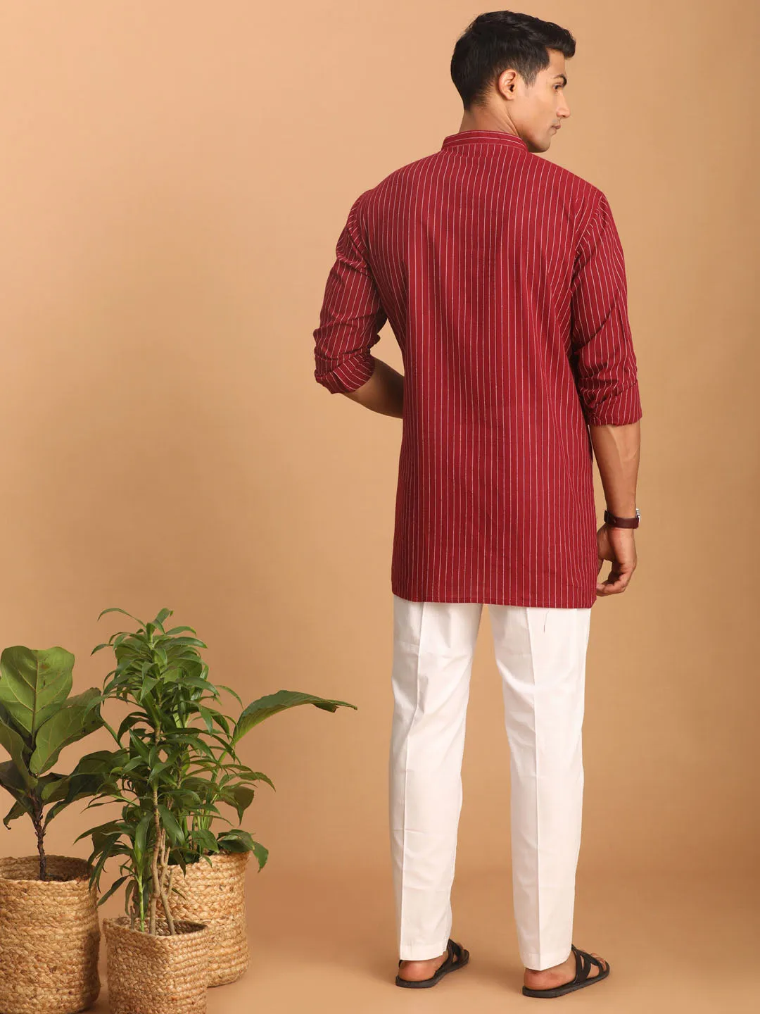 Vastramay Maroon Striped Cotton Kurta Set