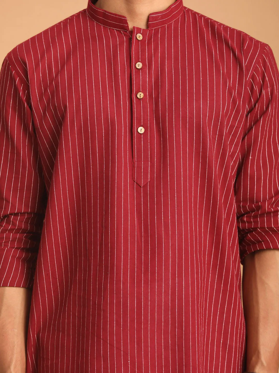 Vastramay Maroon Striped Cotton Kurta Set