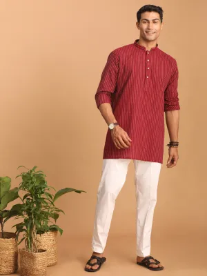 Vastramay Maroon Striped Cotton Kurta Set