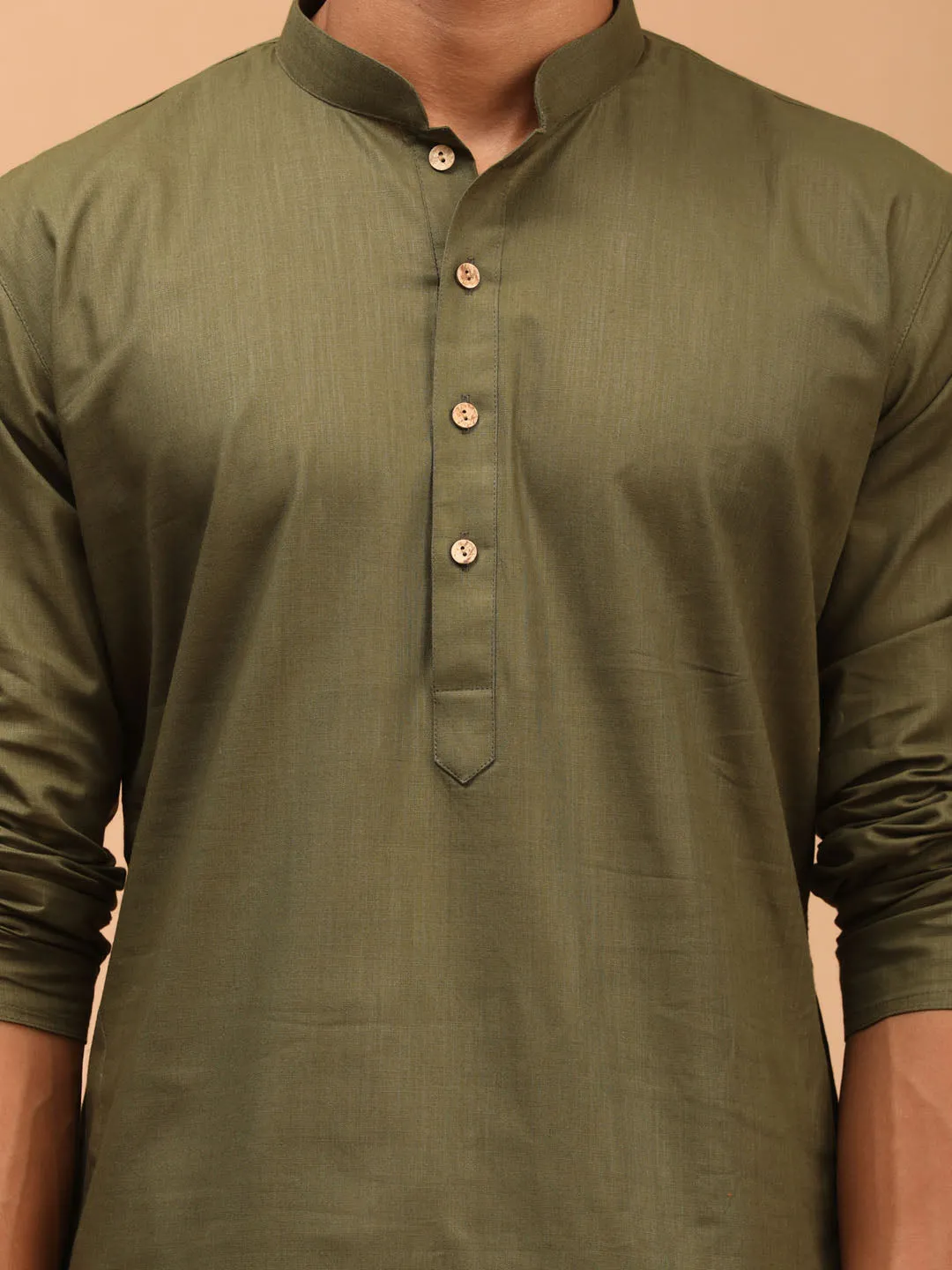 VASTRAMAY Mehdi Green Kurta & White Dhoti