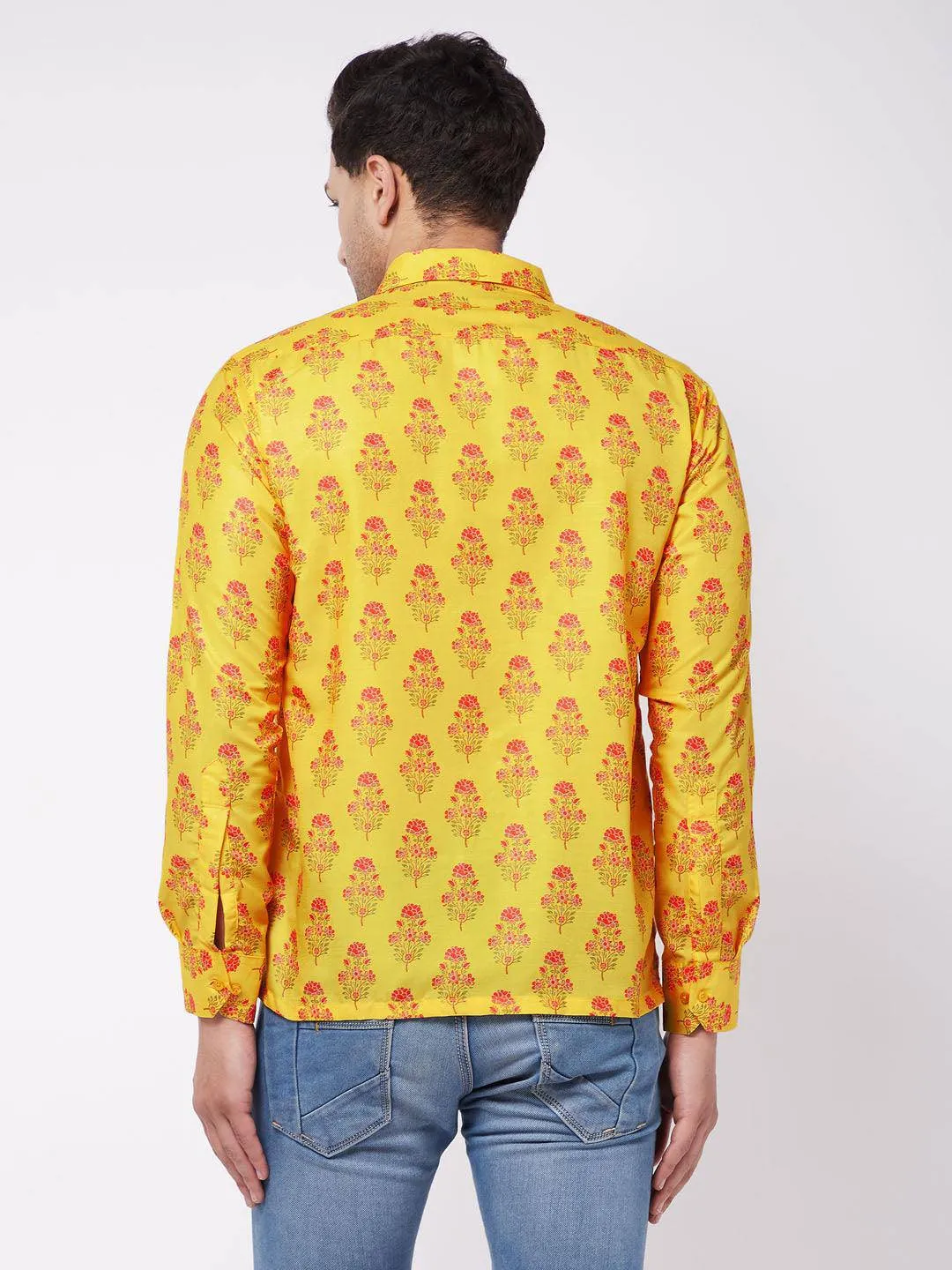 VASTRAMAY Men's Multicolor-Base-Orange Ethnic Shirt