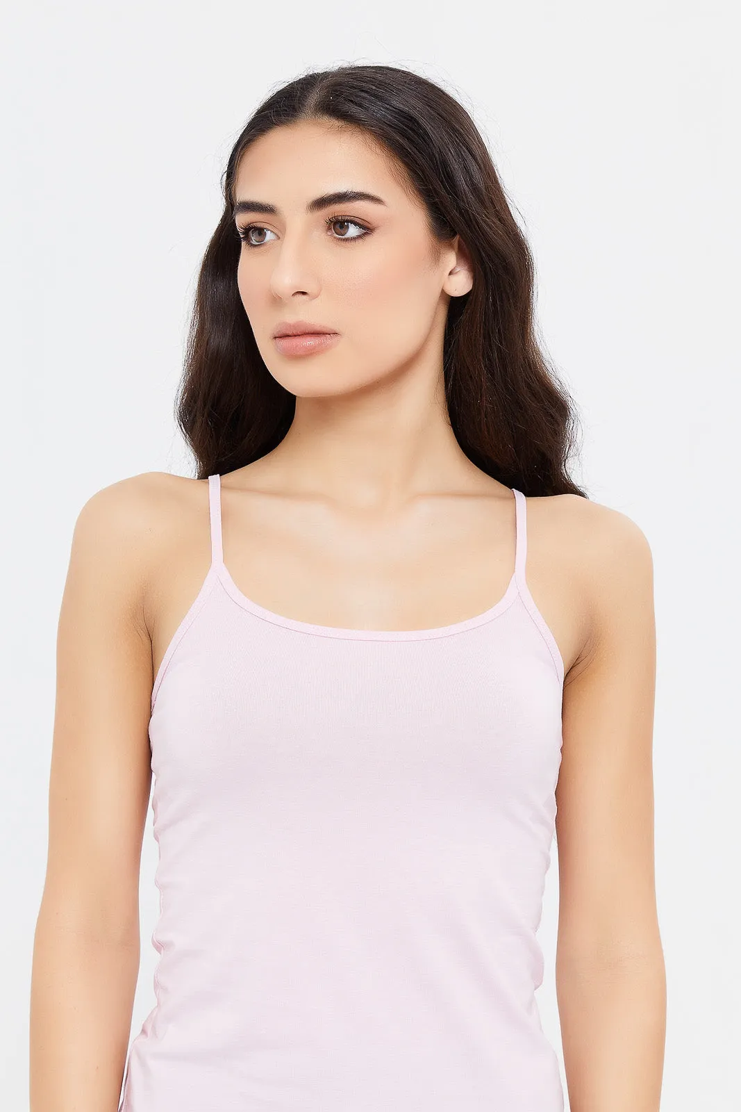 Women Pink Plain Strappy Vest