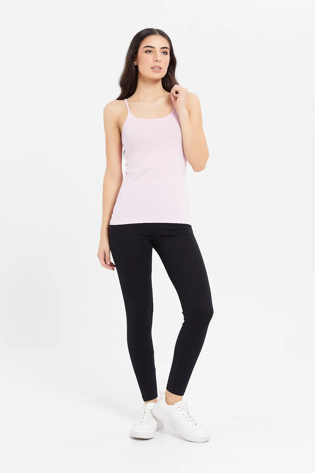 Women Pink Plain Strappy Vest