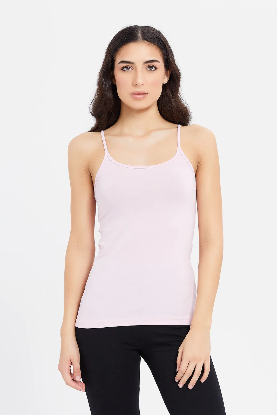 Women Pink Plain Strappy Vest