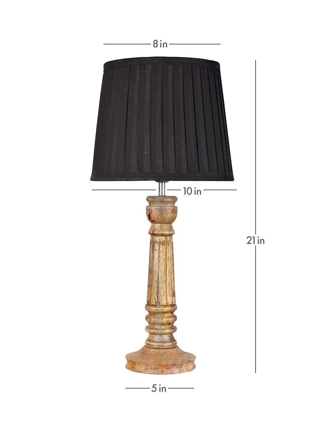 Wooden Pillar Brown lamp with pleeted Black Soft Shade