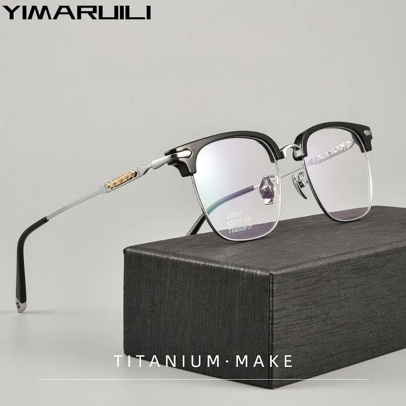 Yimaruili Men's Full Rim Square Titanium Eyeglasses J0062t